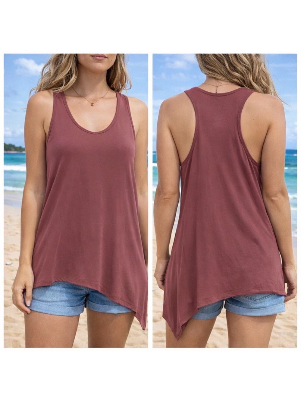 WOMEN’S TRESICS LUXE MAUVE V-NECK ASYMMETRICAL RACERBACK TANK TOP SIZE LARGE NWT